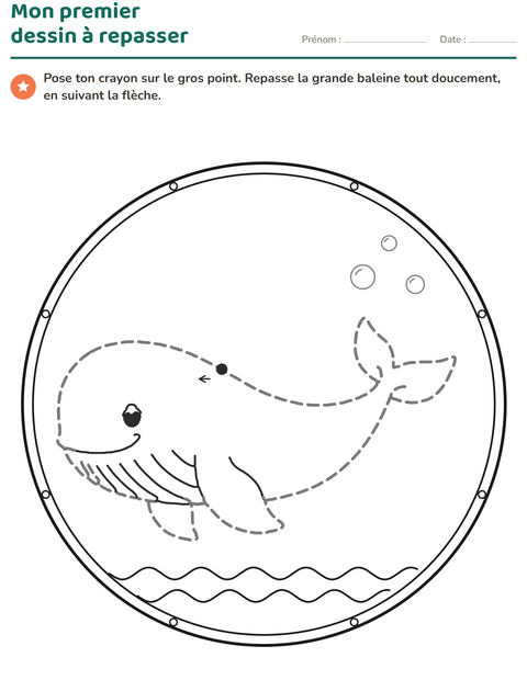 Dessin pointillé maternelle PS : ma première grande baleine