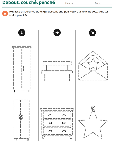 Repasser sur les pointillés MS : verticales, horizontales, obliques
