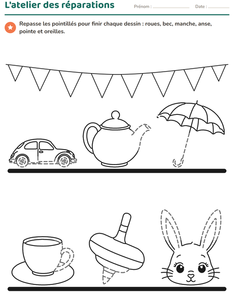 Aperçu de la fiche Dessins à repasser pour École maternelle (grande section, 5-7 ans)