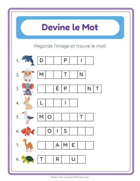 Aperçu : Lettres manquantes CP : Animaux – fiche à imprimer