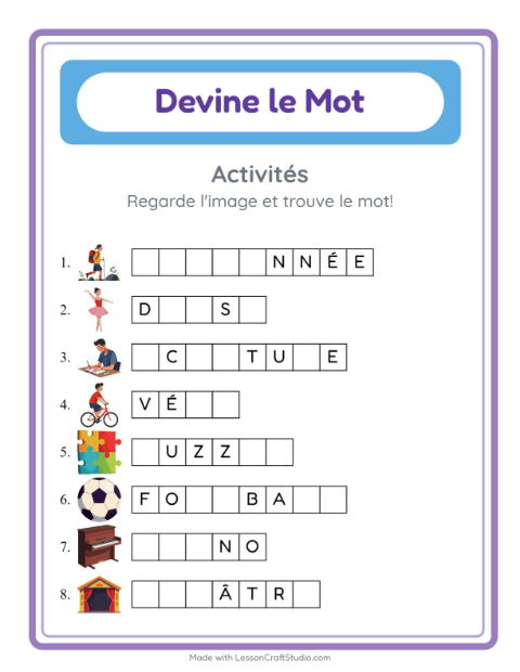 Aperçu de la fiche Devine Le Mot avec Activités pour École maternelle (grande section, 5-7 ans)