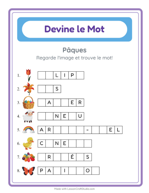 Lettres manquantes – Pâques