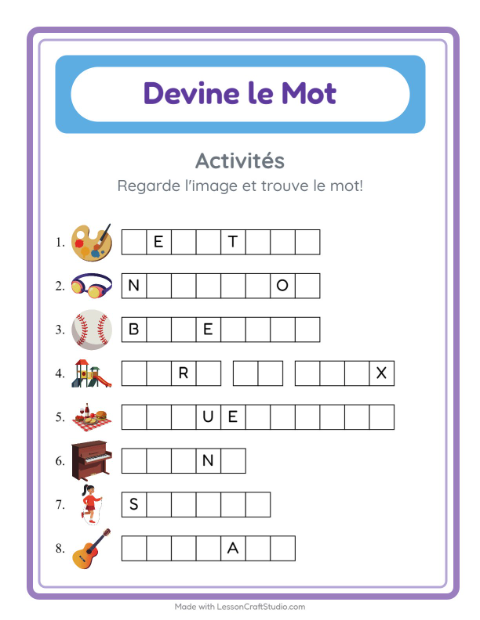 Aperçu de la fiche Devine Le Mot avec Activités pour École maternelle (grande section, 5-7 ans)