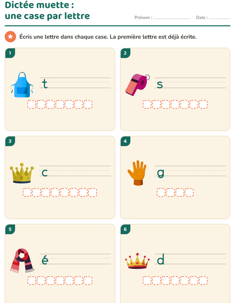 Aperçu de la fiche Dictée muette avec Accessoires pour CP (cours préparatoire)
