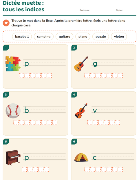 Aperçu de la fiche Dictée muette avec Activités pour CP (cours préparatoire)