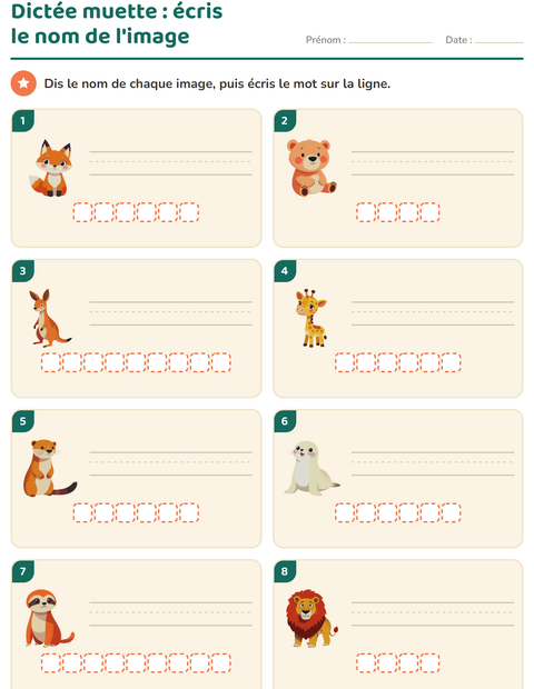 Aperçu de la fiche Dictée muette avec Animaux du zoo pour CP (cours préparatoire)