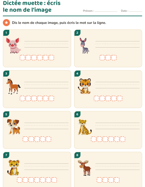 Aperçu de la fiche Dictée muette avec Animaux pour CP (cours préparatoire)