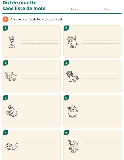 Aperçu de la fiche Dictée muette avec Animaux NB 2 pour CP (cours préparatoire)