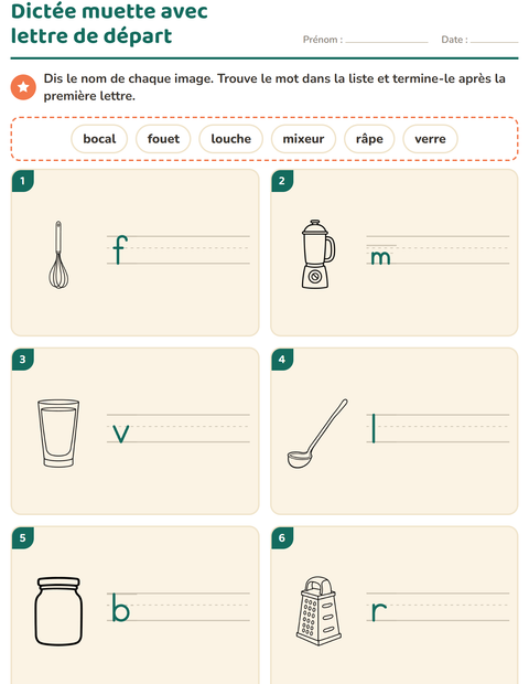 Aperçu de la fiche Dictée muette avec Cuisine NB pour CP (cours préparatoire)