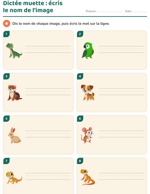 Aperçu de la fiche Dictée muette avec Animaux de compagnie pour CP (cours préparatoire)