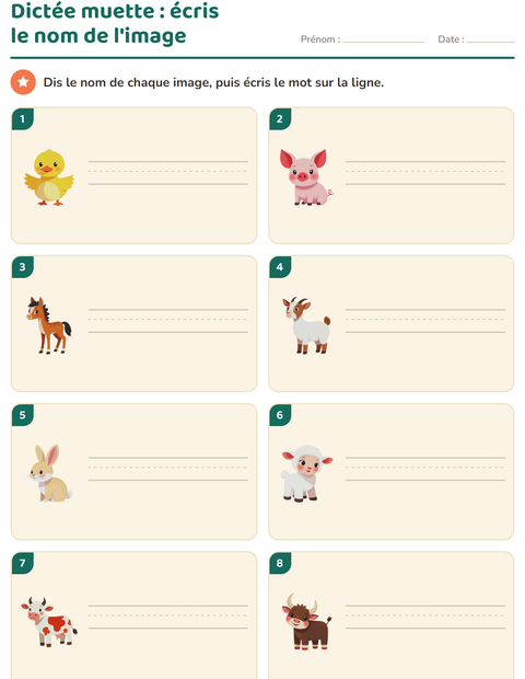Aperçu de la fiche Dictée muette avec Animaux de la ferme pour CP (cours préparatoire)