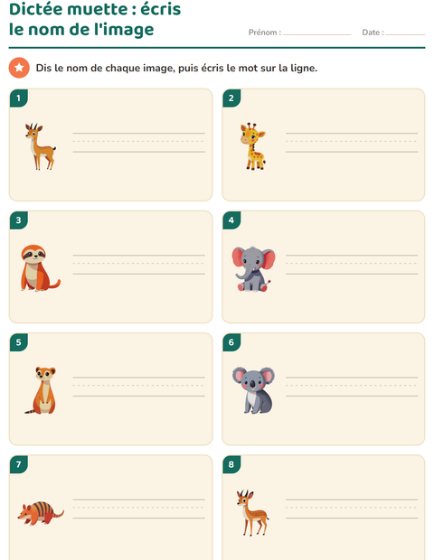 Aperçu de la fiche Dictée muette avec Animaux du zoo pour CP (cours préparatoire)