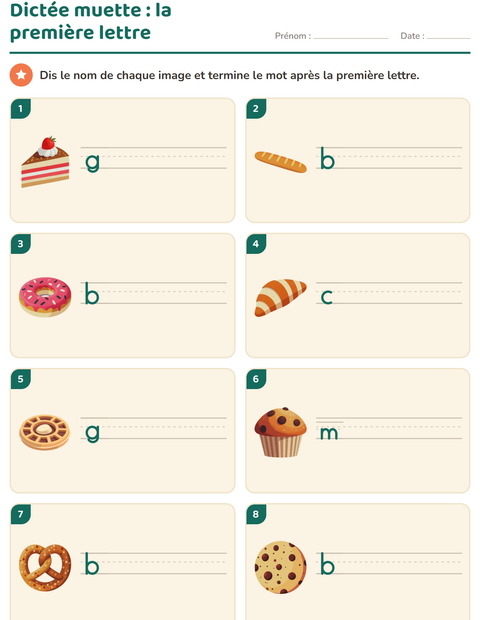 Aperçu de la fiche Dictée muette avec Boulangerie pour CP (cours préparatoire)