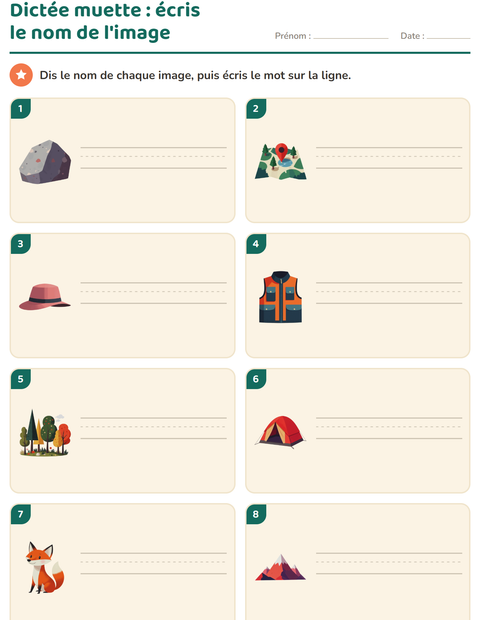 Aperçu de la fiche Dictée muette avec Camping pour CP (cours préparatoire)