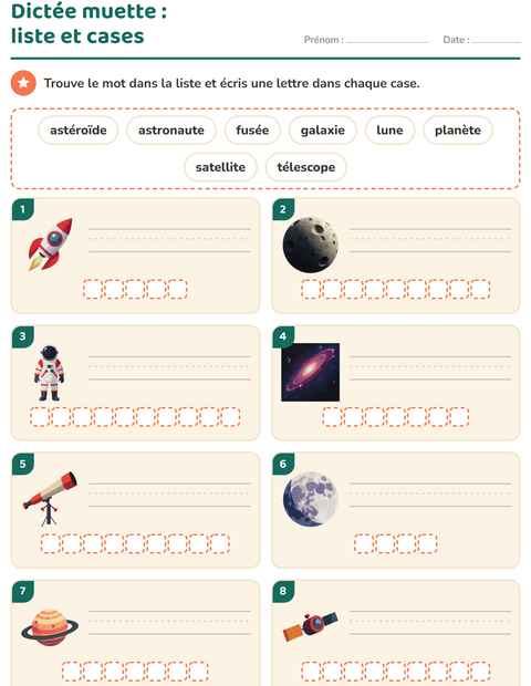 Aperçu de la fiche Dictée muette avec Espace pour CP (cours préparatoire)