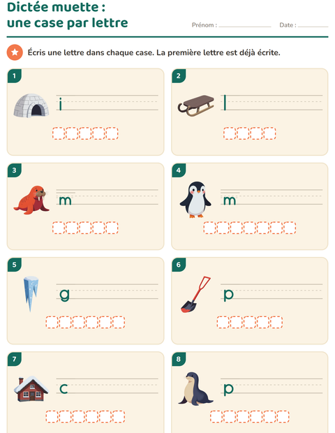 Aperçu de la fiche Dictée muette avec Hiver pour CP (cours préparatoire)