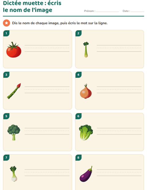Aperçu de la fiche Dictée muette avec Légumes pour CP (cours préparatoire)