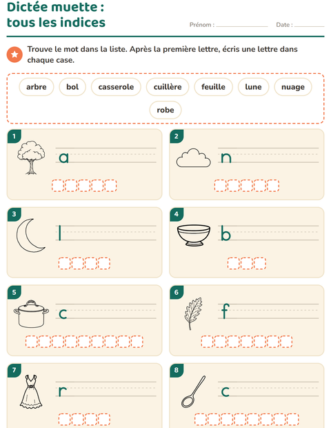 Aperçu de la fiche Dictée muette avec Maison et Nature NB pour CP (cours préparatoire)