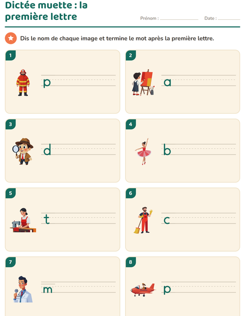 Aperçu de la fiche Dictée muette avec Métiers pour CP (cours préparatoire)
