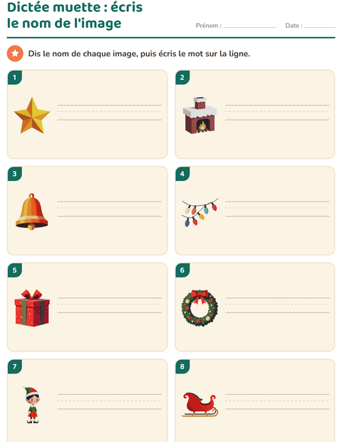 Aperçu de la fiche Dictée muette avec Noël pour CP (cours préparatoire)