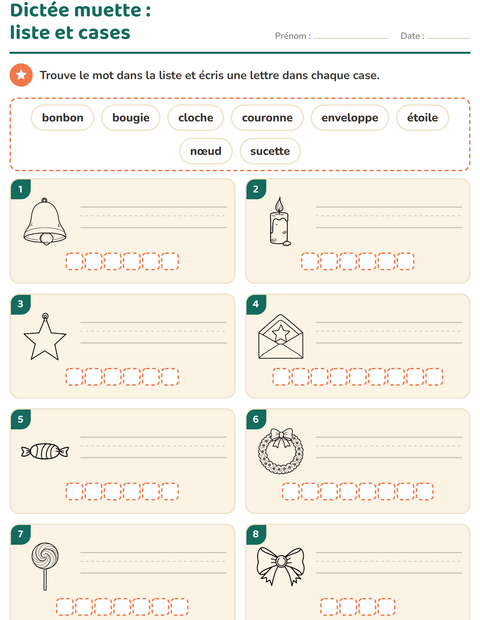 Aperçu de la fiche Dictée muette avec Noël N&B pour CP (cours préparatoire)
