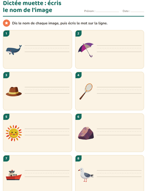 Aperçu de la fiche Dictée muette avec Plage pour CP (cours préparatoire)