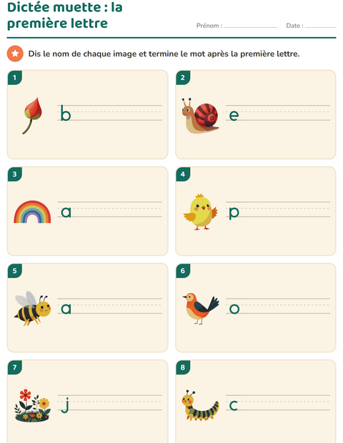 Aperçu de la fiche Dictée muette avec Printemps pour CP (cours préparatoire)