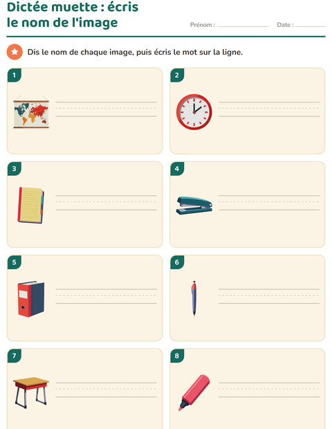 Aperçu de la fiche Dictée muette avec Salle de classe pour CP (cours préparatoire)