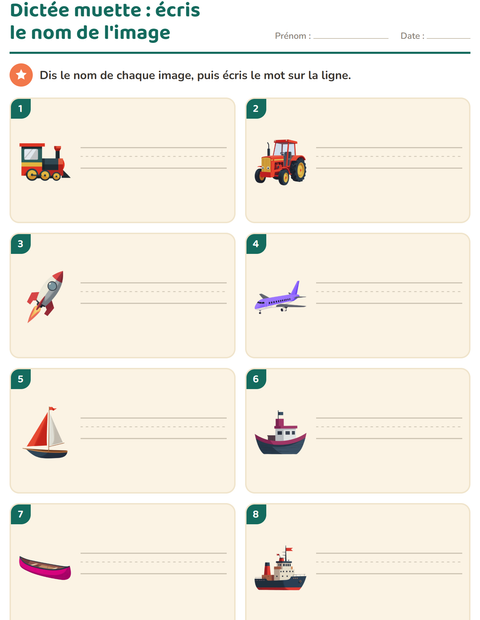 Aperçu de la fiche Dictée muette avec Véhicules pour CP (cours préparatoire)