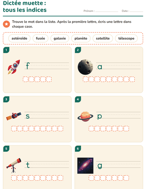 Aperçu de la fiche Dictée muette avec Espace pour CP (cours préparatoire)
