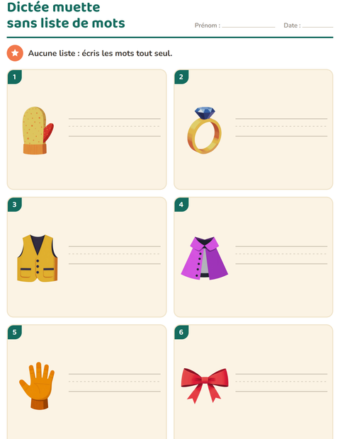 Aperçu de la fiche Dictée muette avec Accessoires pour CP (cours préparatoire)