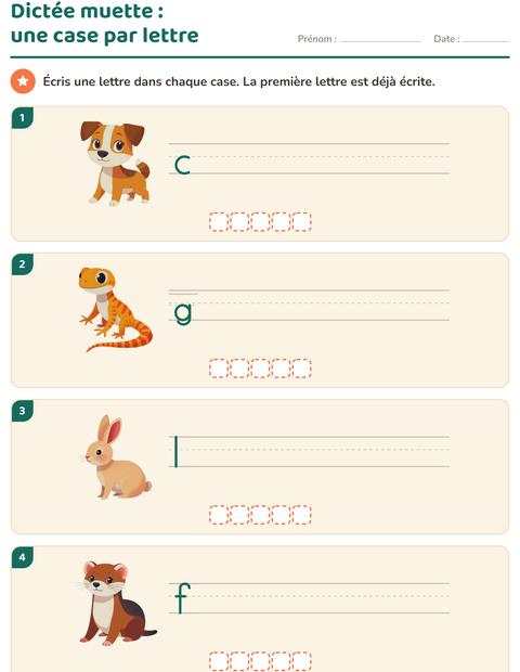 Aperçu de la fiche Dictée muette avec Animaux de compagnie pour CP (cours préparatoire)