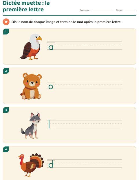 Aperçu de la fiche Dictée muette avec Créatures de la forêt pour CP (cours préparatoire)
