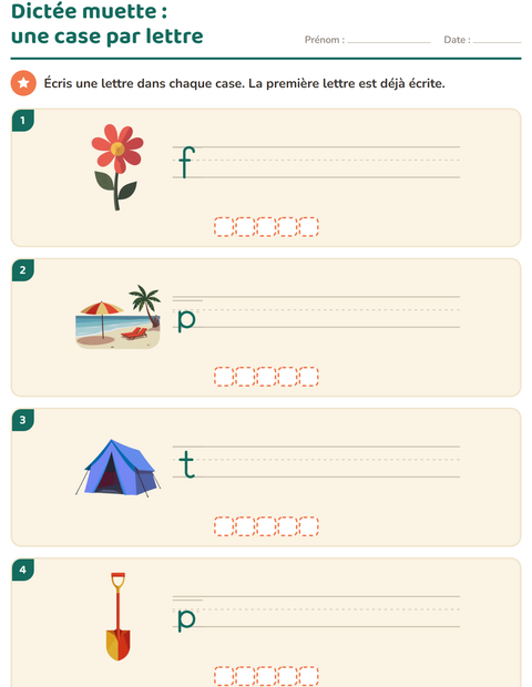 Aperçu de la fiche Dictée muette avec Été pour CP (cours préparatoire)