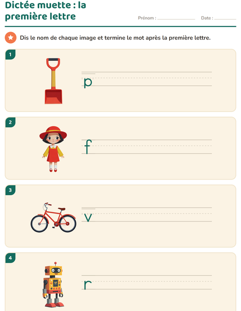 Aperçu de la fiche Dictée muette avec Jouets pour CP (cours préparatoire)
