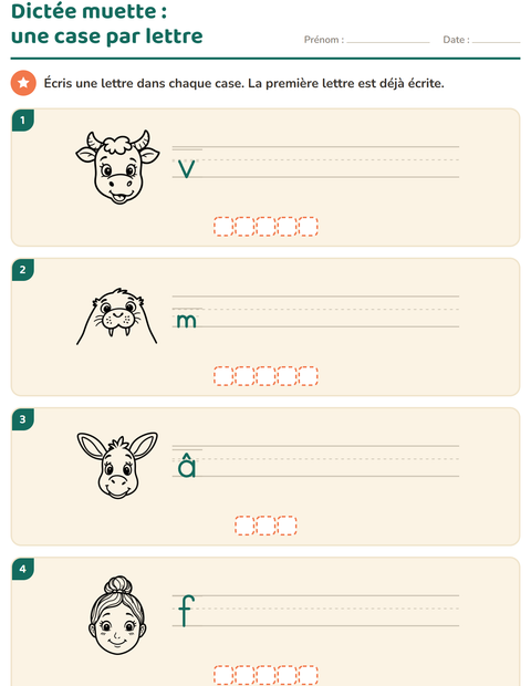 Aperçu de la fiche Dictée muette avec Visages NB pour CP (cours préparatoire)