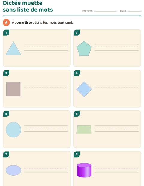 Aperçu de la fiche Dictée muette avec Formes pour CP (cours préparatoire)
