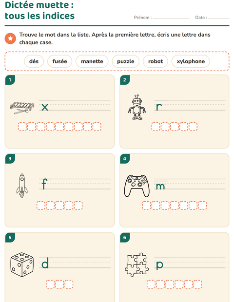 Aperçu de la fiche Dictée muette avec Jouets NB 2 pour CP (cours préparatoire)