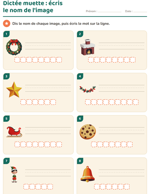 Aperçu de la fiche Dictée muette avec Noël pour CP (cours préparatoire)
