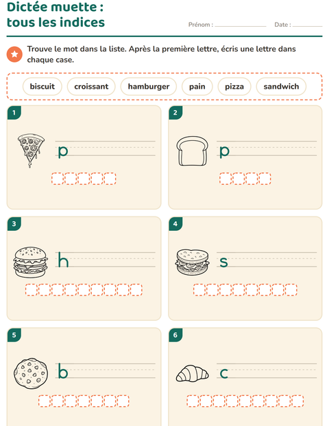 Aperçu de la fiche Dictée muette avec Nourriture NB 3 pour CP (cours préparatoire)