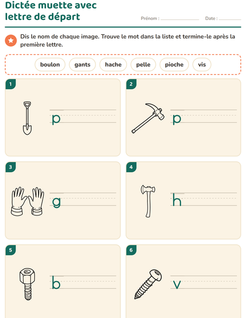 Aperçu de la fiche Dictée muette avec Outils NB pour CP (cours préparatoire)