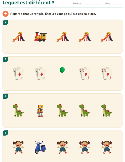 Aperçu de la fiche Discrimination visuelle avec Jouets pour École maternelle (grande section, 5-7 ans)