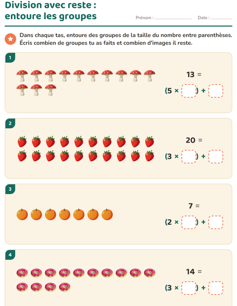 Aperçu de la fiche Division avec reste avec Au supermarché pour CE2 (cours élémentaire 2)