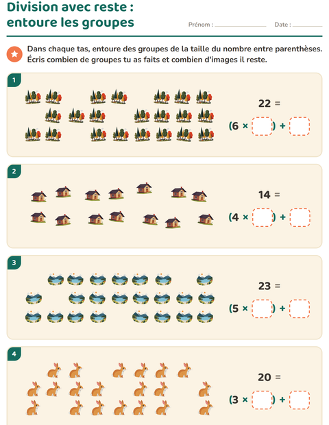 Aperçu de la fiche Division avec reste avec Camping pour CE2 (cours élémentaire 2)