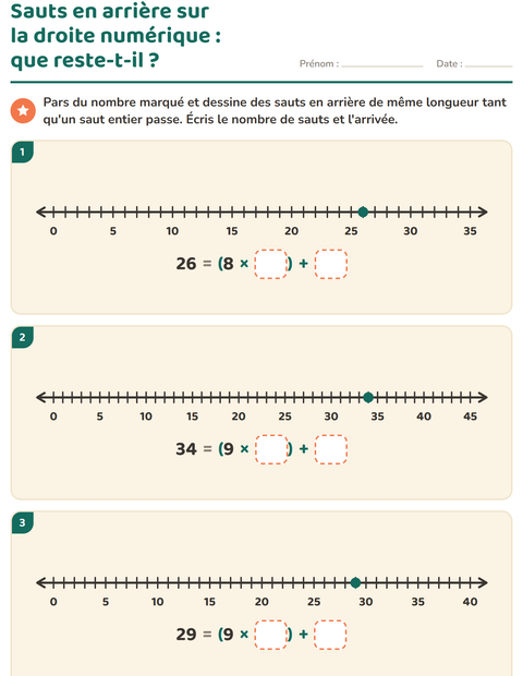 Aperçu de la fiche Division avec reste pour CE2 (cours élémentaire 2)
