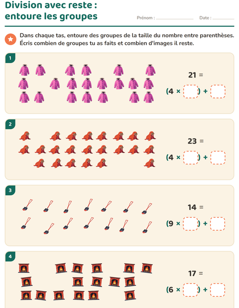 Aperçu de la fiche Division avec reste avec Hiver pour CE2 (cours élémentaire 2)
