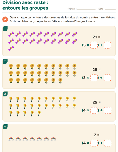 Aperçu de la fiche Division avec reste avec Pâques pour CE2 (cours élémentaire 2)