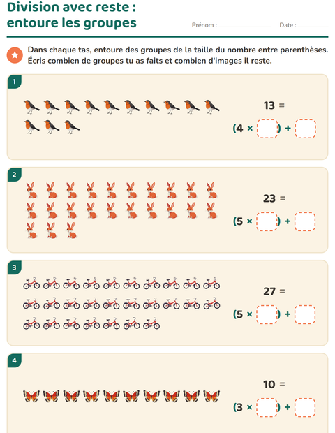 Aperçu de la fiche Division avec reste avec Printemps pour CE2 (cours élémentaire 2)