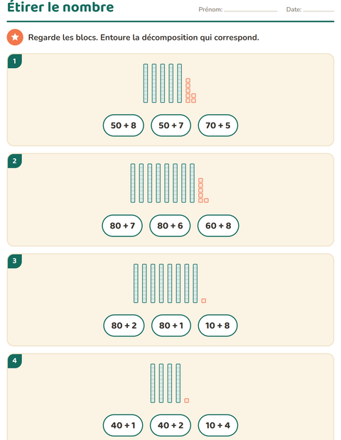 Aperçu de la fiche Dizaines et unités pour CP (cours préparatoire)