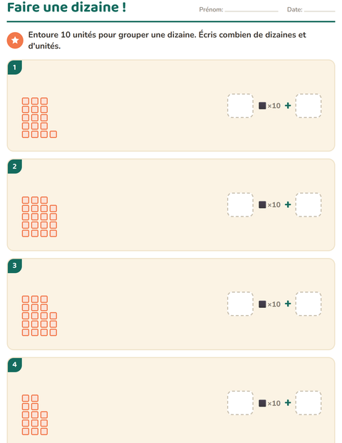 Aperçu de la fiche Dizaines et unités pour CE1 (cours élémentaire 1)